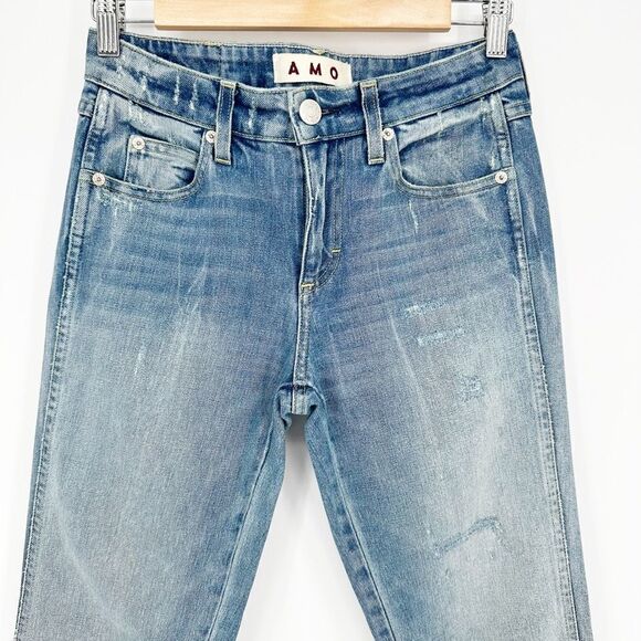 AMO Kick Crop Jean Frayed Raw Hem Distressed Light Wash Sweet Cheeks Women's 25 - Picture 3 of 9